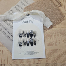 Load image into Gallery viewer, Elegant HANDMADE Reusable Press-On Nail 10pcs Set - Classic Chic with a Sparkling Crystal Twist
