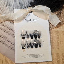 Load image into Gallery viewer, Elegant HANDMADE Reusable Press-On Nail 10pcs Set - Classic Chic with a Sparkling Crystal Twist
