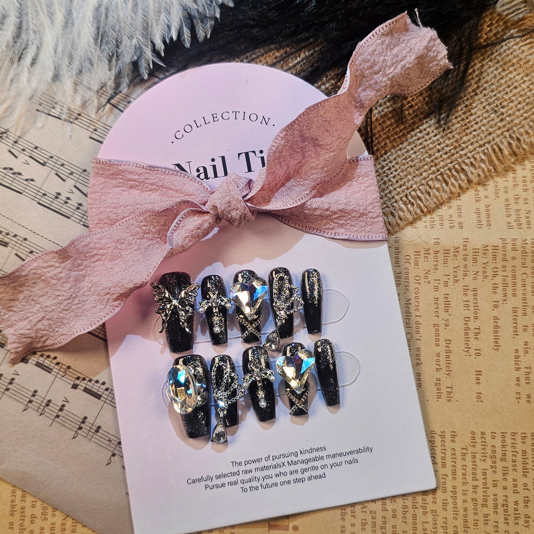 Starry Night Glitz Handmade Reusable Press-On Nail Set - Bold, Shimmering Elegance for Special Occasions