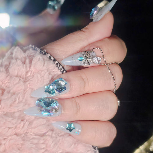 Elegant Arctic Teal Stiletto Press-On Nails on display