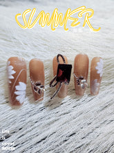 Load image into Gallery viewer, Handcrafted Autumn Elegance Long T Press-On Nails with Floral Motifs
