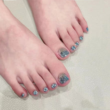 Load image into Gallery viewer, OKTAKE Sparkle Blue Press-On Toe Nails | Handmade &amp; Customized
