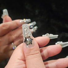 Load image into Gallery viewer, Variety of Celestial Frost Handmade Press-On Nails with shimmering blue and purple hues
